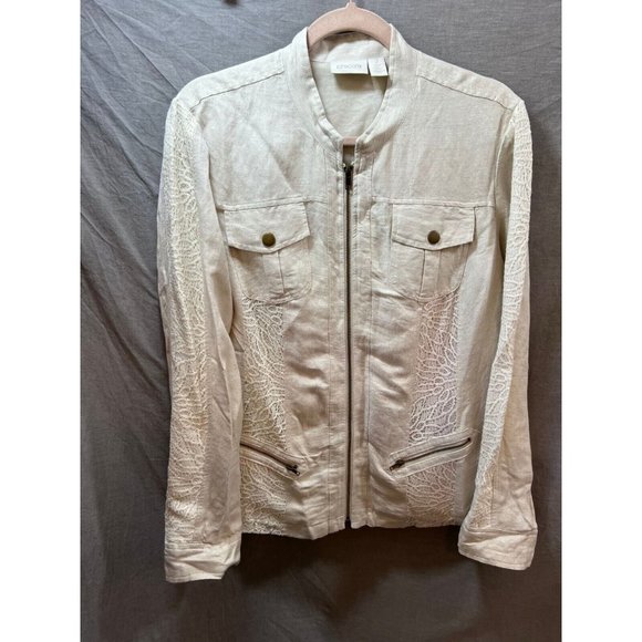 Chico's Jackets & Blazers - Chico´s‎ Jacket Womens 2 Beige Full Zip Long Sleeve Coat Ladies
